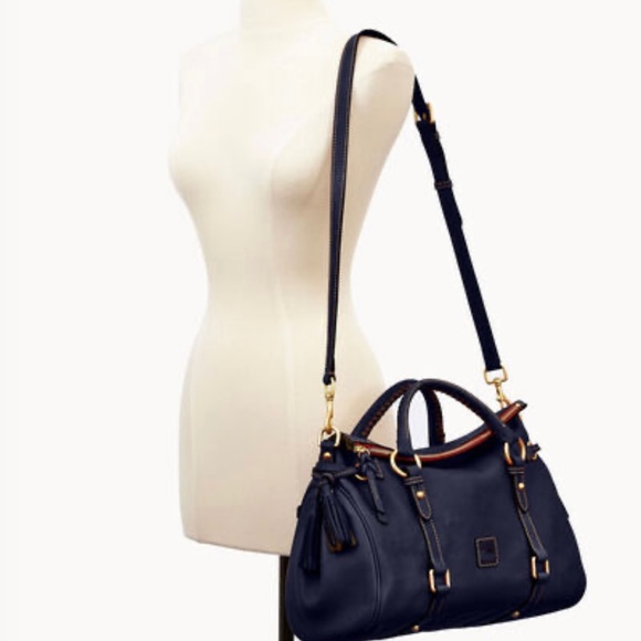 Dooney & Bourke NAVY Florentine Tasseled Pebbled Leather Satchel EUC - Picture 6 of 12